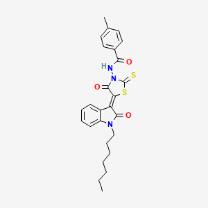 N-[(5Z)-5-(1-heptyl-2-oxo-1,2-dihydro-3H-indol-3-ylidene)-4-oxo-2-thioxo-1,3-thiazolidin-3-yl]-4-methylbenzamide