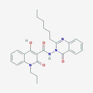 molecular formula C27H30N4O4 B15080311 N-(2-Hexyl-4-oxo-3(4H)-quinazolinyl)-4-hydroxy-2-oxo-1-propyl-1,2-dihydro-3-quinolinecarboxamide 