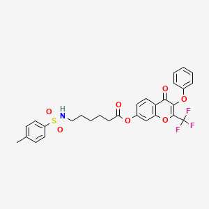 4-oxo-3-phenoxy-2-(trifluoromethyl)-4H-chromen-7-yl 6-{[(4-methylphenyl)sulfonyl]amino}hexanoate