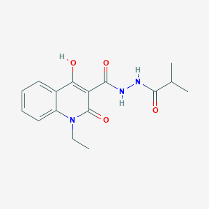 molecular formula C16H19N3O4 B15081429 1-ethyl-4-hydroxy-N'-(2-methylpropanoyl)-2-oxo-1,2-dihydroquinoline-3-carbohydrazide 