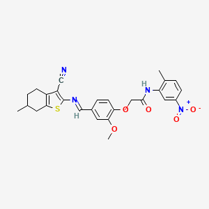 2-(4-{(E)-[(3-Cyano-6-methyl-4,5,6,7-tetrahydro-1-benzothien-2-YL)imino]methyl}-2-methoxyphenoxy)-N-(2-methyl-5-nitrophenyl)acetamide