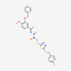 N'-{(E)-[3-(benzyloxy)-4-methoxyphenyl]methylidene}-2-({5-[(4-methylbenzyl)sulfanyl]-1,3,4-thiadiazol-2-yl}sulfanyl)acetohydrazide