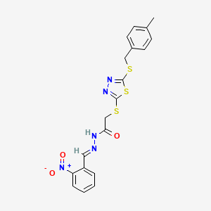 molecular formula C19H17N5O3S3 B15082741 2-({5-[(4-methylbenzyl)sulfanyl]-1,3,4-thiadiazol-2-yl}sulfanyl)-N'-[(E)-(2-nitrophenyl)methylidene]acetohydrazide 