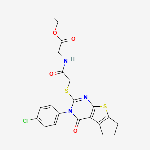 Ethyl 2-(2-((3-(4-chlorophenyl)-4-oxo-4,5,6,7-tetrahydro-3H-cyclopenta[4,5]thieno[2,3-d]pyrimidin-2-yl)thio)acetamido)acetate