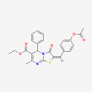 molecular formula C25H22N2O5S B15082956 ethyl (2E)-2-[4-(acetyloxy)benzylidene]-7-methyl-3-oxo-5-phenyl-2,3-dihydro-5H-[1,3]thiazolo[3,2-a]pyrimidine-6-carboxylate 