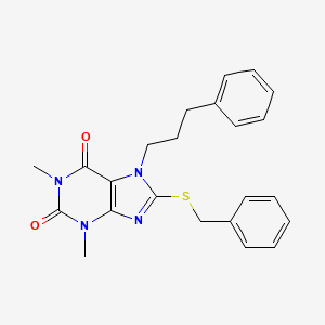 molecular formula C23H24N4O2S B15083206 8-(benzylsulfanyl)-1,3-dimethyl-7-(3-phenylpropyl)-3,7-dihydro-1H-purine-2,6-dione 