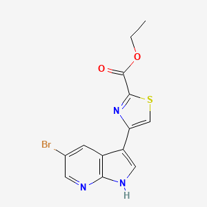 molecular formula C13H10BrN3O2S B1508340 2-Thiazolecarboxylic acid, 4-(5-bromo-1H-pyrrolo[2,3-b]pyridin-3-yl)-, ethyl ester 