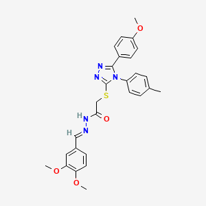 molecular formula C27H27N5O4S B15083827 N'-[(E)-(3,4-dimethoxyphenyl)methylidene]-2-{[5-(4-methoxyphenyl)-4-(4-methylphenyl)-4H-1,2,4-triazol-3-yl]sulfanyl}acetohydrazide 