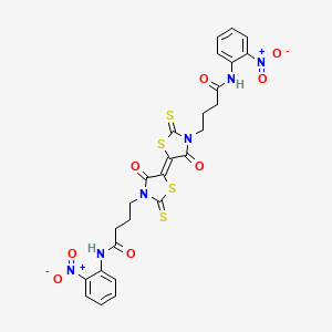 4-[(5E)-5-[3-[4-(2-nitroanilino)-4-oxobutyl]-4-oxo-2-sulfanylidene-1,3-thiazolidin-5-ylidene]-4-oxo-2-sulfanylidene-1,3-thiazolidin-3-yl]-N-(2-nitrophenyl)butanamide