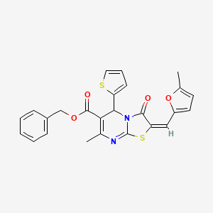 molecular formula C25H20N2O4S2 B15083857 Benzyl 7-methyl-2-((5-methylfuran-2-yl)methylene)-3-oxo-5-(thiophen-2-yl)-3,5-dihydro-2H-thiazolo[3,2-a]pyrimidine-6-carboxylate CAS No. 617697-03-7