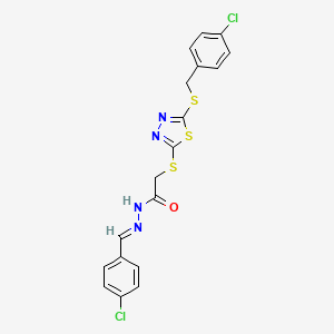 molecular formula C18H14Cl2N4OS3 B15083923 2-({5-[(4-chlorobenzyl)sulfanyl]-1,3,4-thiadiazol-2-yl}sulfanyl)-N'-[(E)-(4-chlorophenyl)methylidene]acetohydrazide 