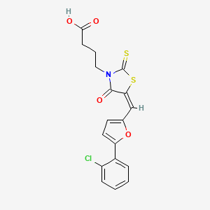 molecular formula C18H14ClNO4S2 B15083974 4-((5E)-5-{[5-(2-Chlorophenyl)-2-furyl]methylene}-4-oxo-2-thioxo-1,3-thiazolidin-3-YL)butanoic acid 