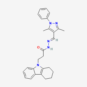 molecular formula C27H29N5O B15084060 N'-[(E)-(3,5-dimethyl-1-phenyl-1H-pyrazol-4-yl)methylidene]-3-(1,2,3,4-tetrahydro-9H-carbazol-9-yl)propanehydrazide 