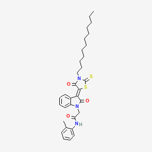 2-[(3Z)-3-(3-dodecyl-4-oxo-2-thioxo-1,3-thiazolidin-5-ylidene)-2-oxo-2,3-dihydro-1H-indol-1-yl]-N-(2-methylphenyl)acetamide