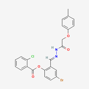 molecular formula C23H18BrClN2O4 B15084193 4-Bromo-2-(2-((4-methylphenoxy)acetyl)carbohydrazonoyl)phenyl 2-chlorobenzoate CAS No. 769157-13-3