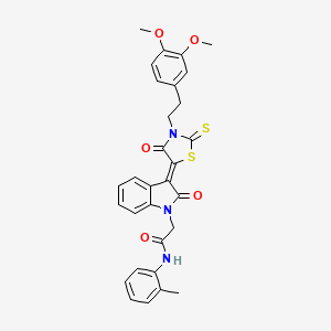 2-((3Z)-3-{3-[2-(3,4-Dimethoxyphenyl)ethyl]-4-oxo-2-thioxo-1,3-thiazolidin-5-ylidene}-2-oxo-2,3-dihydro-1H-indol-1-YL)-N-(2-methylphenyl)acetamide