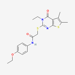 molecular formula C20H23N3O3S2 B15084276 N-(4-Ethoxyphenyl)-2-((3-ethyl-5,6-dimethyl-4-oxo-3,4-dihydrothieno[2,3-d]pyrimidin-2-yl)thio)acetamide CAS No. 335399-50-3