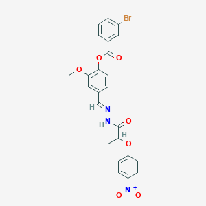 2-Meo-4-(2-(2-(4-nitrophenoxy)propanoyl)carbohydrazonoyl)phenyl 3-bromobenzoate