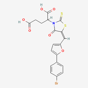 molecular formula C19H14BrNO6S2 B15084431 2-((5E)-5-{[5-(4-Bromophenyl)-2-furyl]methylene}-4-oxo-2-thioxo-1,3-thiazolidin-3-YL)pentanedioic acid 