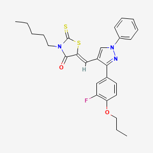 (5Z)-5-{[3-(3-Fluoro-4-propoxyphenyl)-1-phenyl-1H-pyrazol-4-YL]methylene}-3-pentyl-2-thioxo-1,3-thiazolidin-4-one