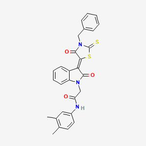 molecular formula C28H23N3O3S2 B15084483 2-[(3Z)-3-(3-benzyl-4-oxo-2-thioxo-1,3-thiazolidin-5-ylidene)-2-oxo-2,3-dihydro-1H-indol-1-yl]-N-(3,4-dimethylphenyl)acetamide CAS No. 618076-08-7