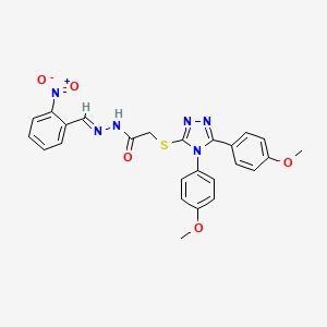 2-{[4,5-bis(4-methoxyphenyl)-4H-1,2,4-triazol-3-yl]sulfanyl}-N'-[(E)-(2-nitrophenyl)methylidene]acetohydrazide