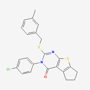 molecular formula C23H19ClN2OS2 B15084527 3-(4-chlorophenyl)-2-[(3-methylbenzyl)sulfanyl]-3,5,6,7-tetrahydro-4H-cyclopenta[4,5]thieno[2,3-d]pyrimidin-4-one 