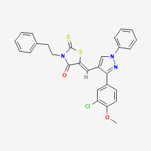 (5Z)-5-[[3-(3-chloro-4-methoxyphenyl)-1-phenylpyrazol-4-yl]methylidene]-3-(2-phenylethyl)-2-sulfanylidene-1,3-thiazolidin-4-one