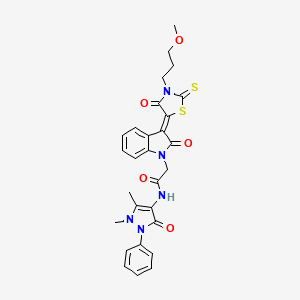 molecular formula C28H27N5O5S2 B15084810 N-(1,5-dimethyl-3-oxo-2-phenyl-2,3-dihydro-1H-pyrazol-4-yl)-2-{(3Z)-3-[3-(3-methoxypropyl)-4-oxo-2-thioxo-1,3-thiazolidin-5-ylidene]-2-oxo-2,3-dihydro-1H-indol-1-yl}acetamide 