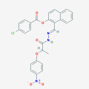 1-(2-(2-(4-Nitrophenoxy)propanoyl)carbohydrazonoyl)-2-naphthyl 4-chlorobenzoate