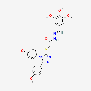 2-{[4,5-bis(4-methoxyphenyl)-4H-1,2,4-triazol-3-yl]sulfanyl}-N'-[(E)-(3,4,5-trimethoxyphenyl)methylidene]acetohydrazide