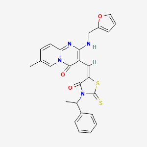 molecular formula C26H22N4O3S2 B15085034 2-[(2-furylmethyl)amino]-7-methyl-3-{(E)-[4-oxo-3-(1-phenylethyl)-2-thioxo-1,3-thiazolidin-5-ylidene]methyl}-4H-pyrido[1,2-a]pyrimidin-4-one 