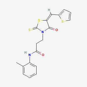 molecular formula C18H16N2O2S3 B15085066 N-(2-Methylphenyl)-3-[(5E)-4-oxo-5-(2-thienylmethylene)-2-thioxo-1,3-thiazolidin-3-YL]propanamide 