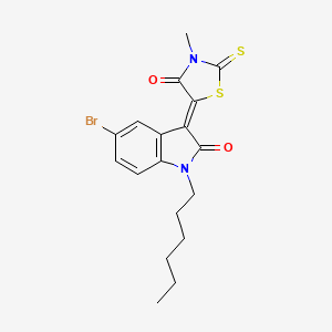 molecular formula C18H19BrN2O2S2 B15085069 (3Z)-5-bromo-1-hexyl-3-(3-methyl-4-oxo-2-thioxo-1,3-thiazolidin-5-ylidene)-1,3-dihydro-2H-indol-2-one 