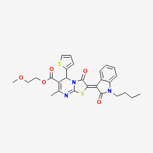 2-Methoxyethyl 2-(1-butyl-2-oxoindolin-3-ylidene)-7-methyl-3-oxo-5-(thiophen-2-yl)-3,5-dihydro-2H-thiazolo[3,2-a]pyrimidine-6-carboxylate