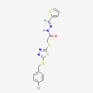 molecular formula C16H13ClN4OS4 B15085190 2-({5-[(4-chlorobenzyl)sulfanyl]-1,3,4-thiadiazol-2-yl}sulfanyl)-N'-[(E)-thiophen-2-ylmethylidene]acetohydrazide 