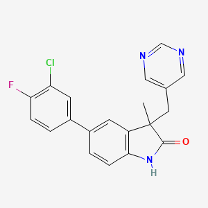 5-(3-Chloro-4-fluorophenyl)-3-methyl-3-(pyrimidin-5-ylmethyl)indolin-2-one