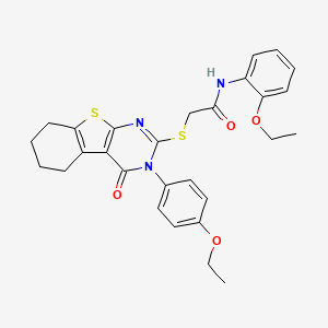 molecular formula C28H29N3O4S2 B15085474 N-(2-ethoxyphenyl)-2-{[3-(4-ethoxyphenyl)-4-oxo-3,4,5,6,7,8-hexahydro[1]benzothieno[2,3-d]pyrimidin-2-yl]sulfanyl}acetamide 