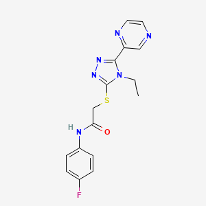 molecular formula C16H15FN6OS B15085553 2-((4-Ethyl-5-(pyrazin-2-yl)-4H-1,2,4-triazol-3-yl)thio)-N-(4-fluorophenyl)acetamide CAS No. 586997-18-4