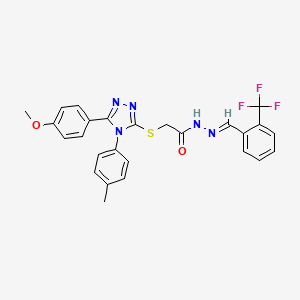 2-{[5-(4-methoxyphenyl)-4-(4-methylphenyl)-4H-1,2,4-triazol-3-yl]sulfanyl}-N'-{(E)-[2-(trifluoromethyl)phenyl]methylidene}acetohydrazide