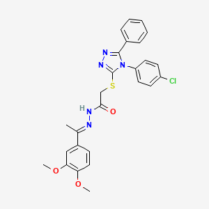 2-{[4-(4-chlorophenyl)-5-phenyl-4H-1,2,4-triazol-3-yl]sulfanyl}-N'-[(1E)-1-(3,4-dimethoxyphenyl)ethylidene]acetohydrazide