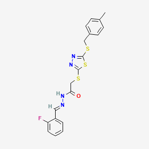 molecular formula C19H17FN4OS3 B15085713 N'-[(E)-(2-fluorophenyl)methylidene]-2-({5-[(4-methylbenzyl)sulfanyl]-1,3,4-thiadiazol-2-yl}sulfanyl)acetohydrazide 