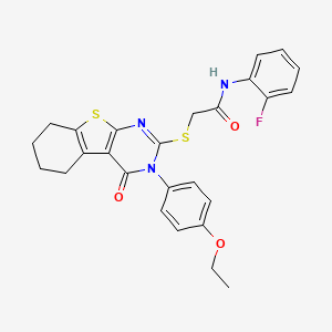 molecular formula C26H24FN3O3S2 B15085783 2-{[3-(4-ethoxyphenyl)-4-oxo-3,4,5,6,7,8-hexahydro[1]benzothieno[2,3-d]pyrimidin-2-yl]sulfanyl}-N-(2-fluorophenyl)acetamide 