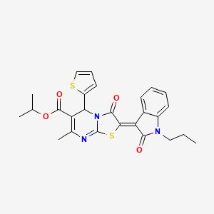 molecular formula C26H25N3O4S2 B15085835 Isopropyl 7-methyl-3-oxo-2-(2-oxo-1-propylindolin-3-ylidene)-5-(thiophen-2-yl)-3,5-dihydro-2H-thiazolo[3,2-a]pyrimidine-6-carboxylate CAS No. 618077-86-4