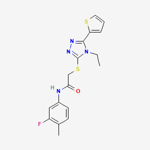 molecular formula C17H17FN4OS2 B15085960 2-{[4-ethyl-5-(thiophen-2-yl)-4H-1,2,4-triazol-3-yl]sulfanyl}-N-(3-fluoro-4-methylphenyl)acetamide CAS No. 618411-98-6