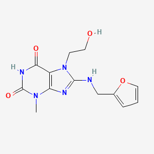 molecular formula C13H15N5O4 B15085994 8-((Furan-2-ylmethyl)amino)-7-(2-hydroxyethyl)-3-methyl-1H-purine-2,6(3H,7H)-dione CAS No. 476481-42-2