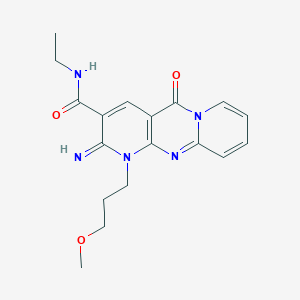 molecular formula C18H21N5O3 B15086011 N-ethyl-6-imino-7-(3-methoxypropyl)-2-oxo-1,7,9-triazatricyclo[8.4.0.0^{3,8}]tetradeca-3(8),4,9,11,13-pentaene-5-carboxamide 