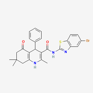 molecular formula C26H24BrN3O2S B15086055 N-(5-Bromobenzo[d]thiazol-2-yl)-2,7,7-trimethyl-5-oxo-4-phenyl-1,4,5,6,7,8-hexahydroquinoline-3-carboxamide CAS No. 476483-17-7