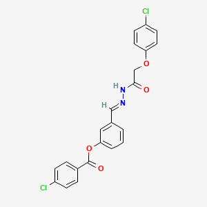 molecular formula C22H16Cl2N2O4 B15086161 3-(2-((4-Chlorophenoxy)acetyl)carbohydrazonoyl)phenyl 4-chlorobenzoate CAS No. 402615-20-7