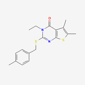 molecular formula C18H20N2OS2 B15086176 3-Ethyl-5,6-dimethyl-2-((4-methylbenzyl)thio)thieno[2,3-d]pyrimidin-4(3H)-one CAS No. 573670-03-8